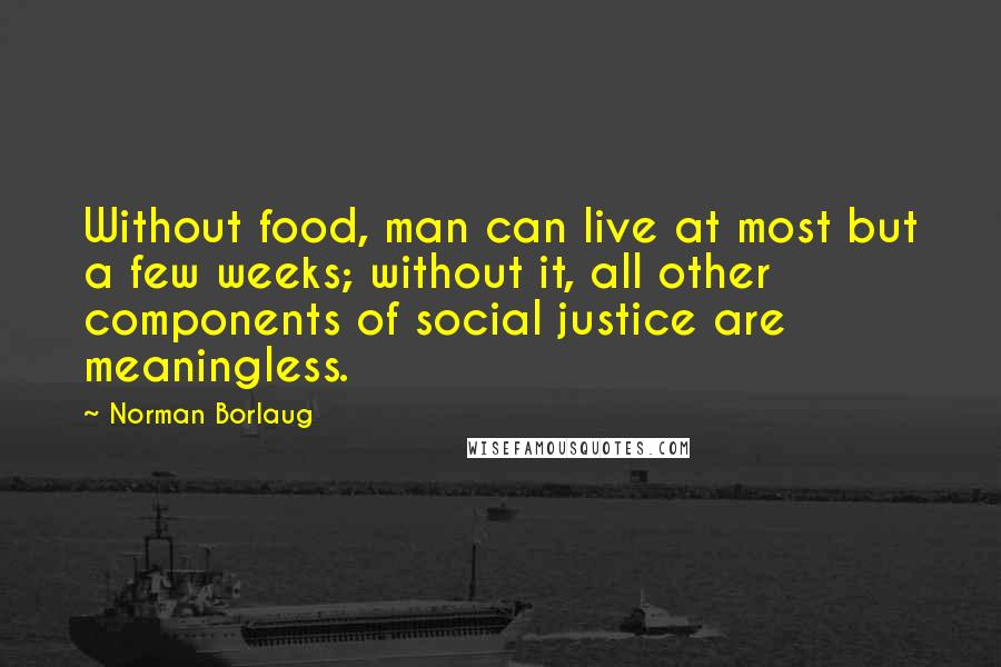 Norman Borlaug Quotes: Without food, man can live at most but a few weeks; without it, all other components of social justice are meaningless.