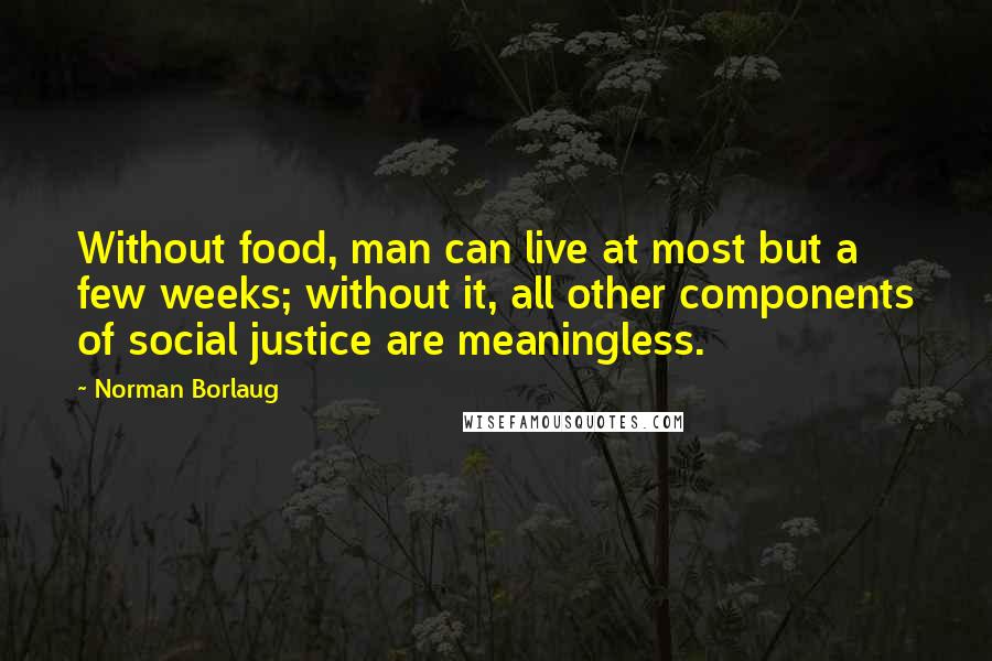 Norman Borlaug Quotes: Without food, man can live at most but a few weeks; without it, all other components of social justice are meaningless.