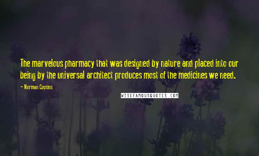 Norman Cousins Quotes: The marvelous pharmacy that was designed by nature and placed into our being by the universal architect produces most of the medicines we need.