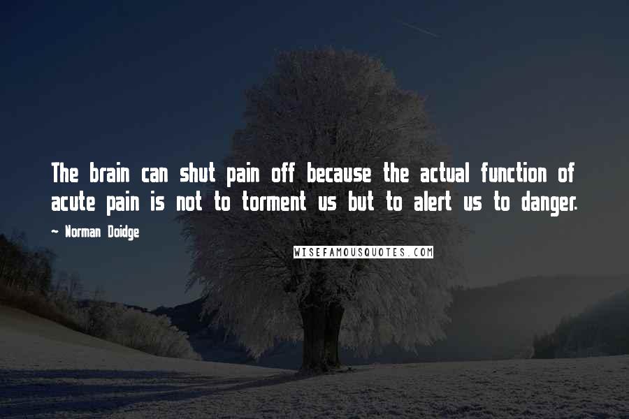 Norman Doidge Quotes: The brain can shut pain off because the actual function of acute pain is not to torment us but to alert us to danger.