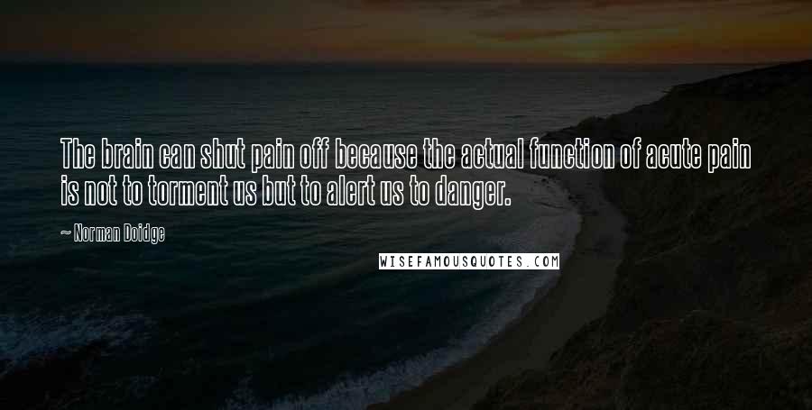 Norman Doidge Quotes: The brain can shut pain off because the actual function of acute pain is not to torment us but to alert us to danger.