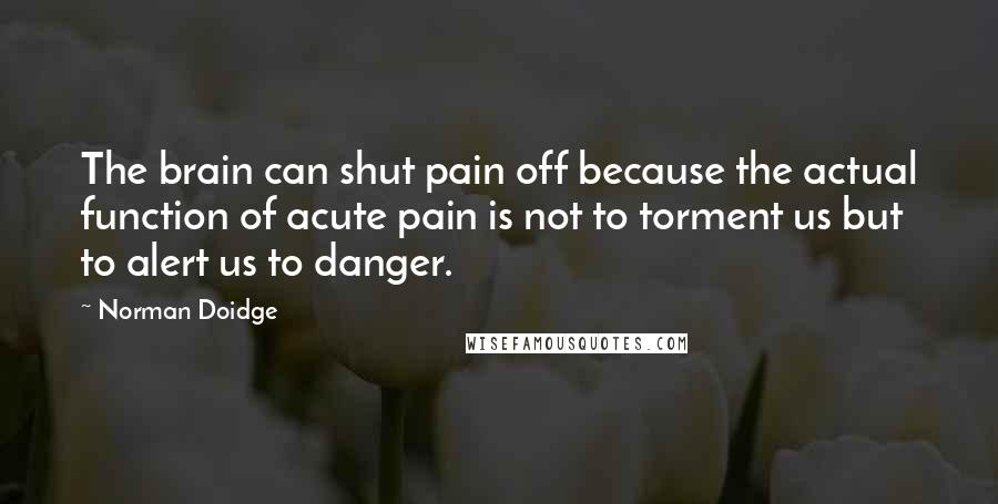 Norman Doidge Quotes: The brain can shut pain off because the actual function of acute pain is not to torment us but to alert us to danger.