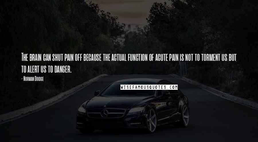 Norman Doidge Quotes: The brain can shut pain off because the actual function of acute pain is not to torment us but to alert us to danger.