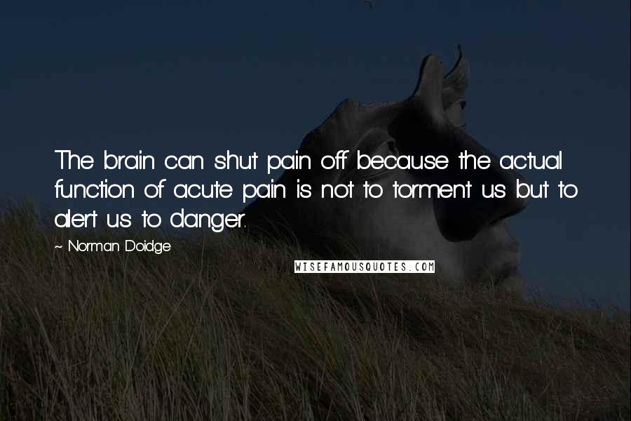 Norman Doidge Quotes: The brain can shut pain off because the actual function of acute pain is not to torment us but to alert us to danger.