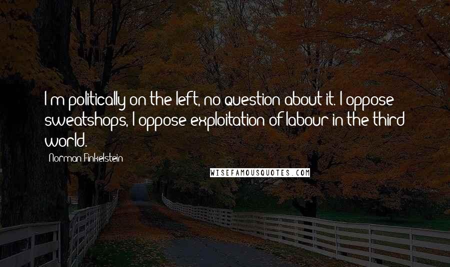 Norman Finkelstein Quotes: I'm politically on the left, no question about it. I oppose sweatshops, I oppose exploitation of labour in the third world.