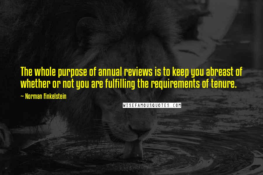 Norman Finkelstein Quotes: The whole purpose of annual reviews is to keep you abreast of whether or not you are fulfilling the requirements of tenure.