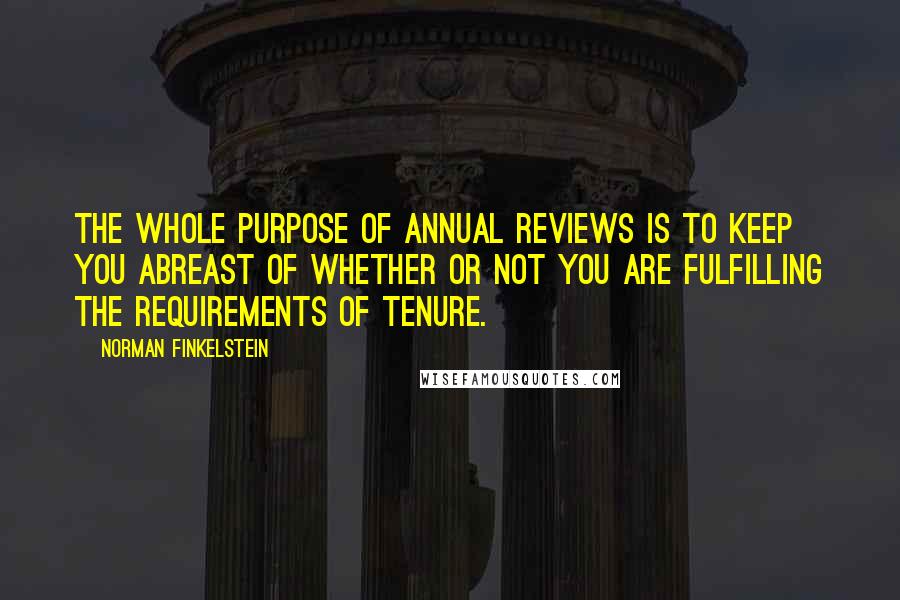 Norman Finkelstein Quotes: The whole purpose of annual reviews is to keep you abreast of whether or not you are fulfilling the requirements of tenure.