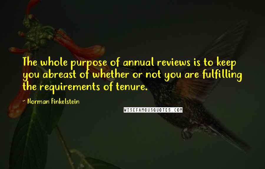 Norman Finkelstein Quotes: The whole purpose of annual reviews is to keep you abreast of whether or not you are fulfilling the requirements of tenure.