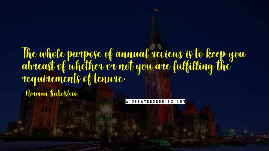 Norman Finkelstein Quotes: The whole purpose of annual reviews is to keep you abreast of whether or not you are fulfilling the requirements of tenure.