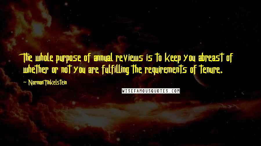 Norman Finkelstein Quotes: The whole purpose of annual reviews is to keep you abreast of whether or not you are fulfilling the requirements of tenure.