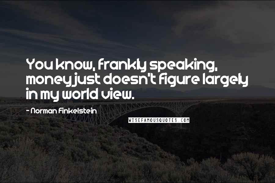 Norman Finkelstein Quotes: You know, frankly speaking, money just doesn't figure largely in my world view.