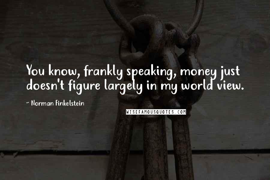 Norman Finkelstein Quotes: You know, frankly speaking, money just doesn't figure largely in my world view.