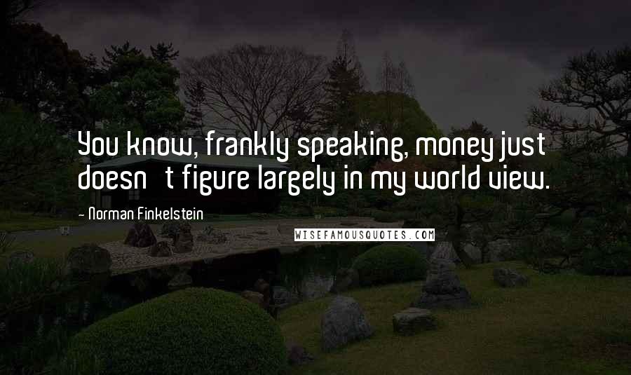 Norman Finkelstein Quotes: You know, frankly speaking, money just doesn't figure largely in my world view.