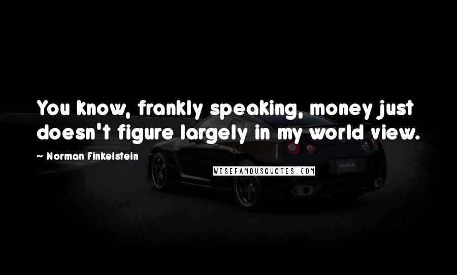 Norman Finkelstein Quotes: You know, frankly speaking, money just doesn't figure largely in my world view.