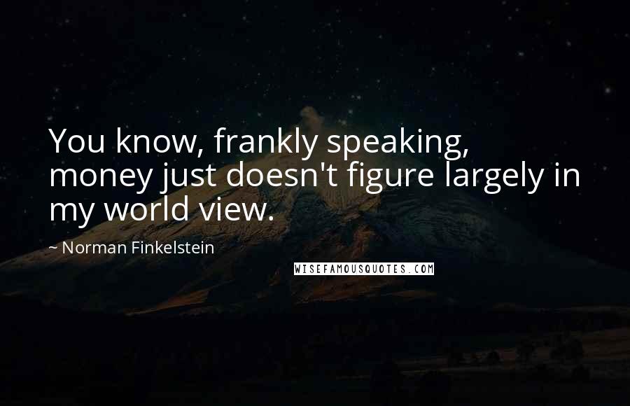 Norman Finkelstein Quotes: You know, frankly speaking, money just doesn't figure largely in my world view.