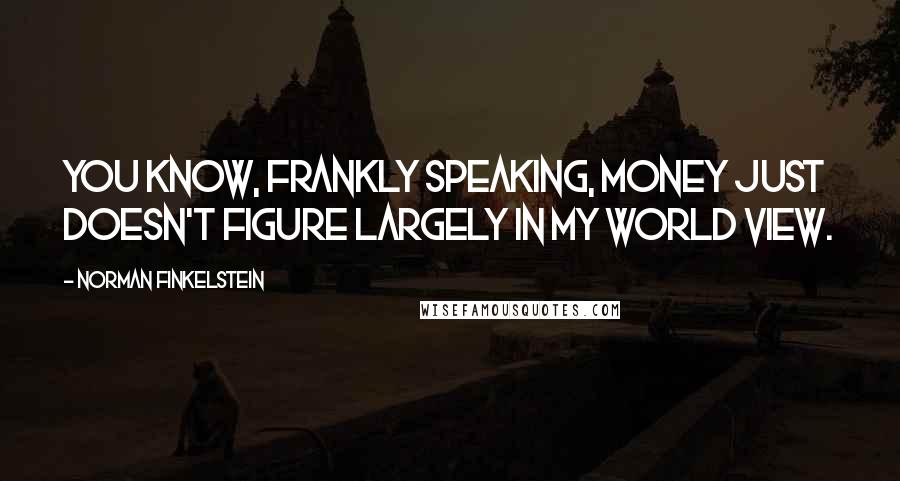 Norman Finkelstein Quotes: You know, frankly speaking, money just doesn't figure largely in my world view.