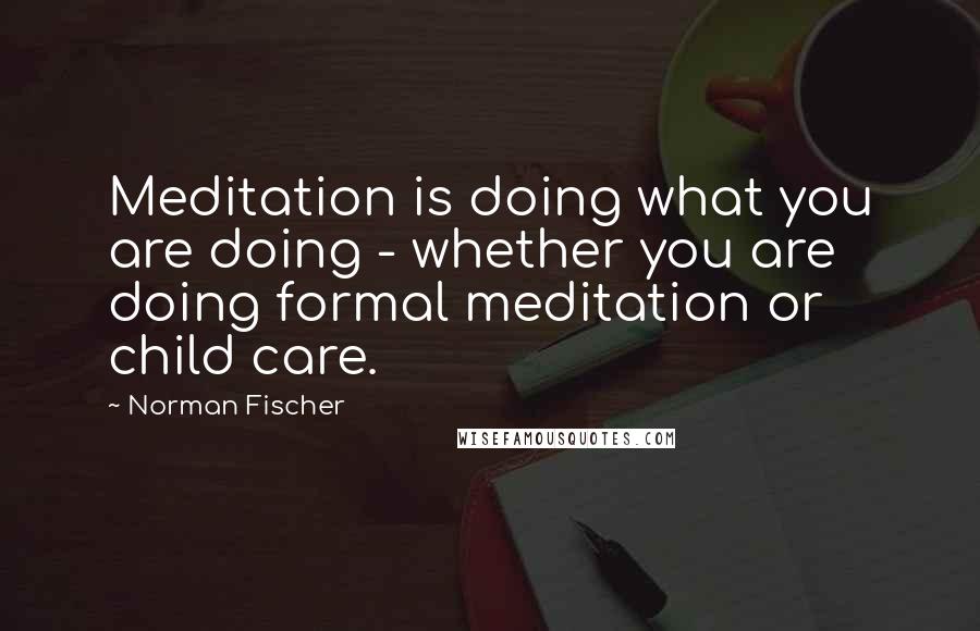 Norman Fischer Quotes: Meditation is doing what you are doing - whether you are doing formal meditation or child care.