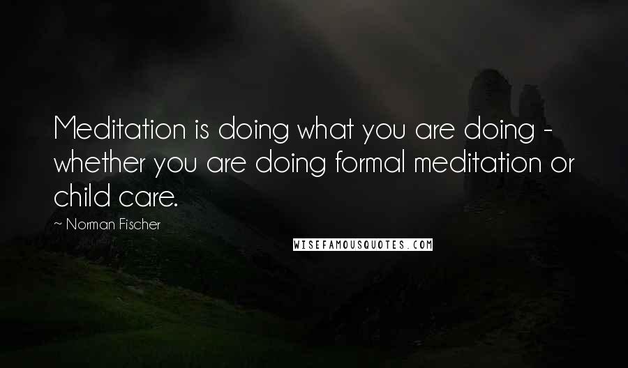 Norman Fischer Quotes: Meditation is doing what you are doing - whether you are doing formal meditation or child care.