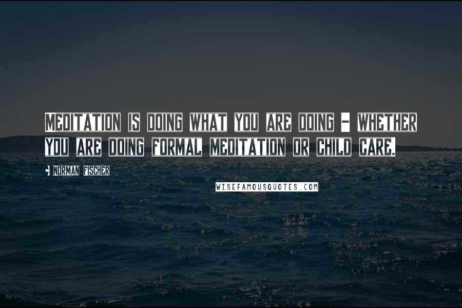 Norman Fischer Quotes: Meditation is doing what you are doing - whether you are doing formal meditation or child care.