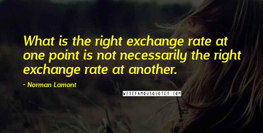 Norman Lamont Quotes: What is the right exchange rate at one point is not necessarily the right exchange rate at another.