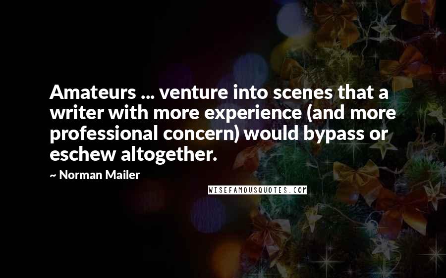 Norman Mailer Quotes: Amateurs ... venture into scenes that a writer with more experience (and more professional concern) would bypass or eschew altogether.