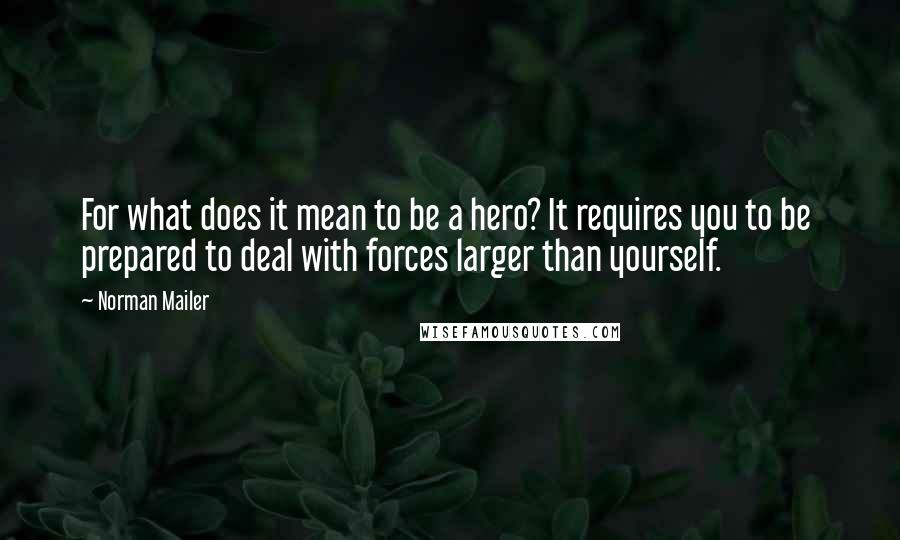 Norman Mailer Quotes: For what does it mean to be a hero? It requires you to be  prepared to deal with forces larger than yourself.