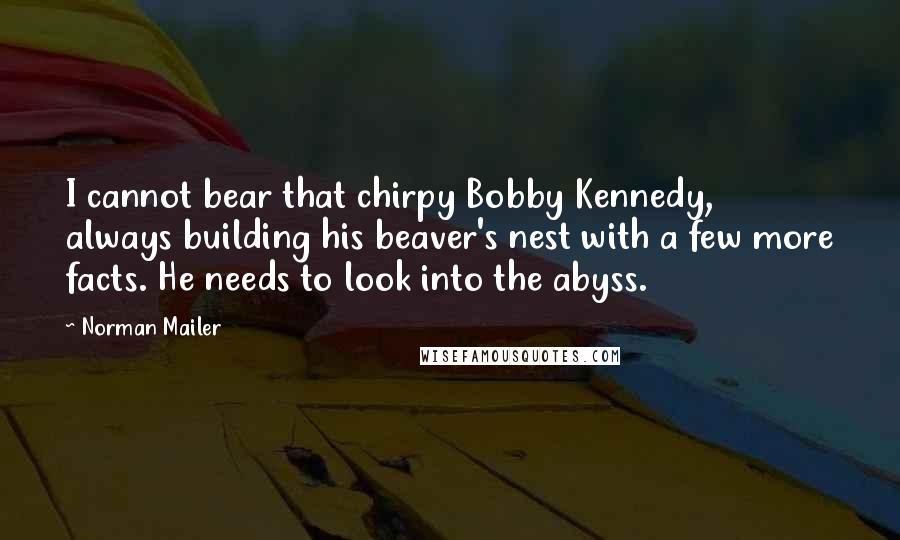 Norman Mailer Quotes: I cannot bear that chirpy Bobby Kennedy, always building his beaver's nest with a few more facts. He needs to look into the abyss.