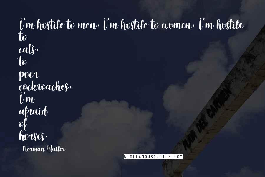 Norman Mailer Quotes: I'm hostile to men, I'm hostile to women, I'm hostile to cats, to poor cockroaches, I'm afraid of horses.