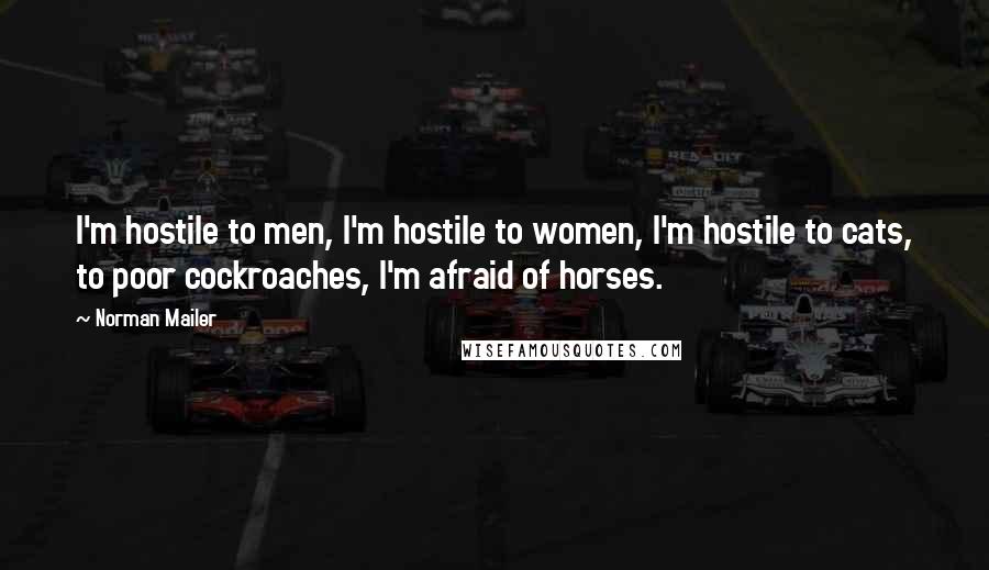 Norman Mailer Quotes: I'm hostile to men, I'm hostile to women, I'm hostile to cats, to poor cockroaches, I'm afraid of horses.