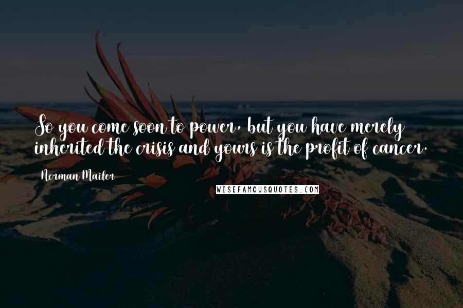 Norman Mailer Quotes: So you come soon to power, but you have merely inherited the crisis and yours is the profit of cancer.