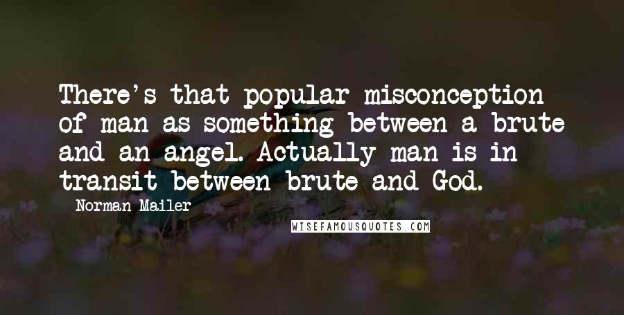 Norman Mailer Quotes: There's that popular misconception of man as something between a brute and an angel. Actually man is in transit between brute and God.