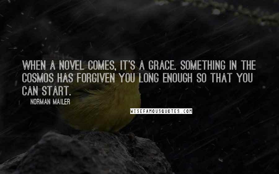 Norman Mailer Quotes: When a novel comes, it's a grace. Something in the cosmos has forgiven you long enough so that you can start.