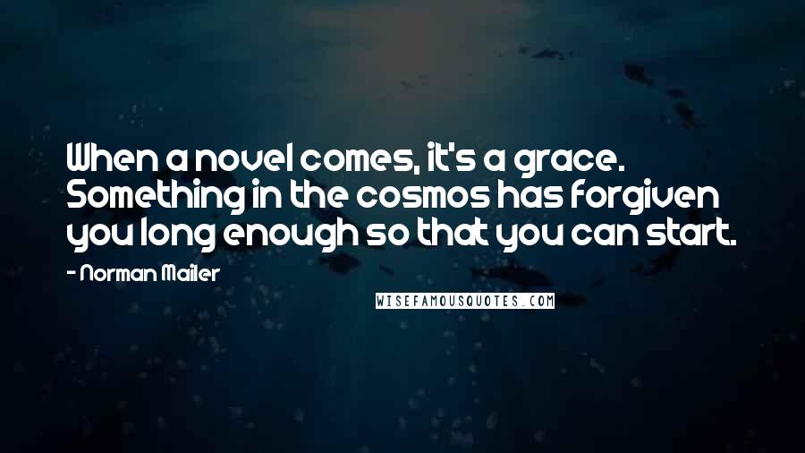 Norman Mailer Quotes: When a novel comes, it's a grace. Something in the cosmos has forgiven you long enough so that you can start.