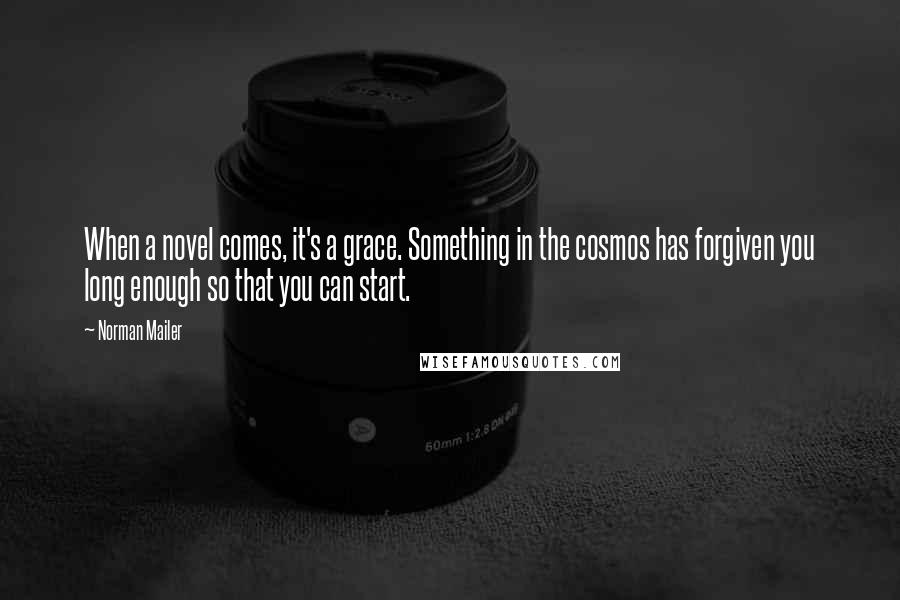 Norman Mailer Quotes: When a novel comes, it's a grace. Something in the cosmos has forgiven you long enough so that you can start.