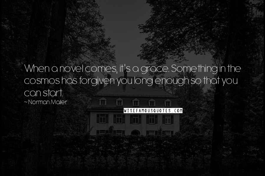 Norman Mailer Quotes: When a novel comes, it's a grace. Something in the cosmos has forgiven you long enough so that you can start.