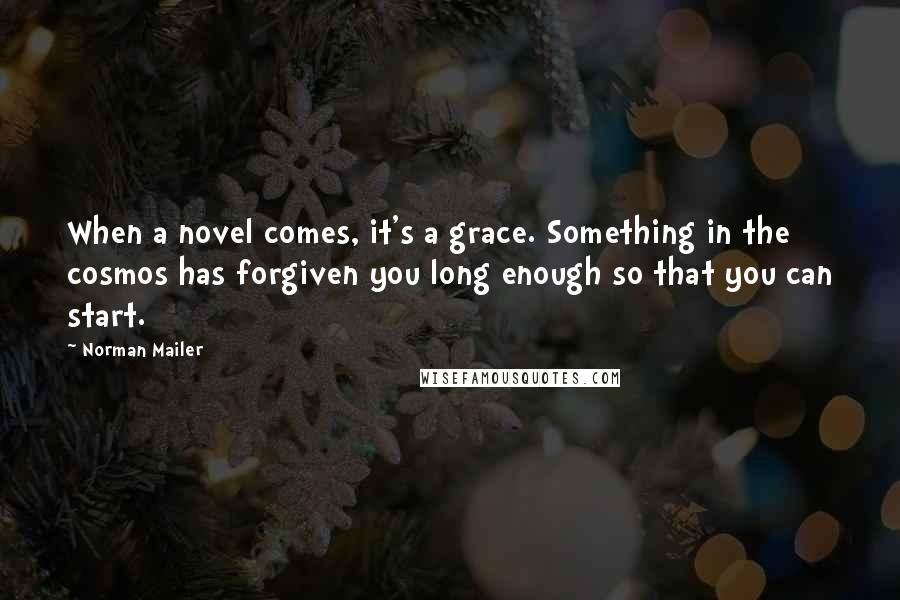 Norman Mailer Quotes: When a novel comes, it's a grace. Something in the cosmos has forgiven you long enough so that you can start.