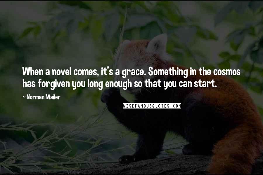 Norman Mailer Quotes: When a novel comes, it's a grace. Something in the cosmos has forgiven you long enough so that you can start.