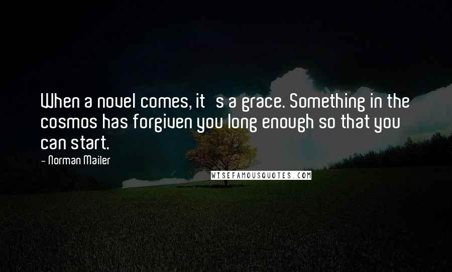 Norman Mailer Quotes: When a novel comes, it's a grace. Something in the cosmos has forgiven you long enough so that you can start.