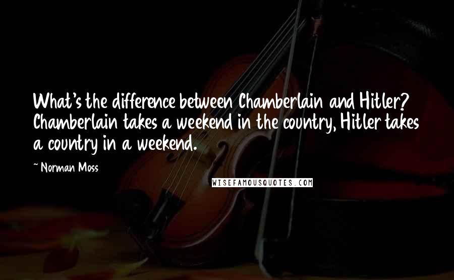 Norman Moss Quotes: What's the difference between Chamberlain and Hitler? Chamberlain takes a weekend in the country, Hitler takes a country in a weekend.