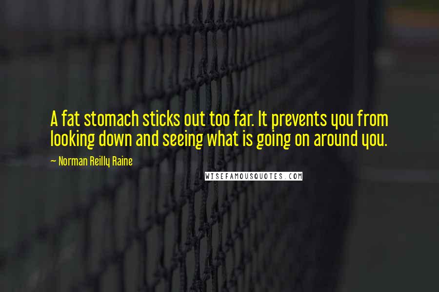 Norman Reilly Raine Quotes: A fat stomach sticks out too far. It prevents you from looking down and seeing what is going on around you.