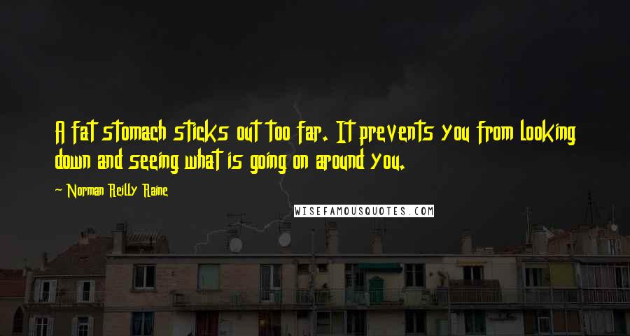 Norman Reilly Raine Quotes: A fat stomach sticks out too far. It prevents you from looking down and seeing what is going on around you.