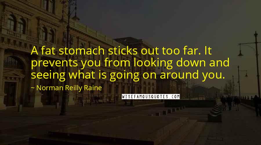 Norman Reilly Raine Quotes: A fat stomach sticks out too far. It prevents you from looking down and seeing what is going on around you.