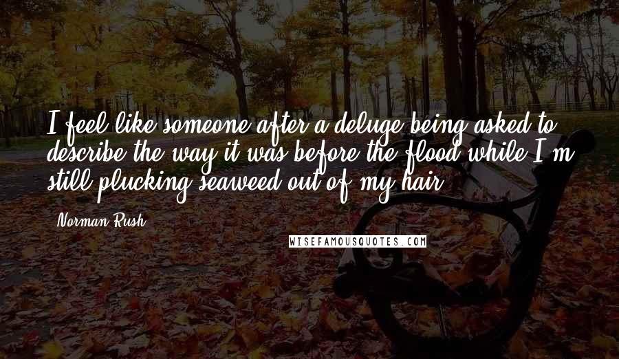 Norman Rush Quotes: I feel like someone after a deluge being asked to describe the way it was before the flood while I'm still plucking seaweed out of my hair.