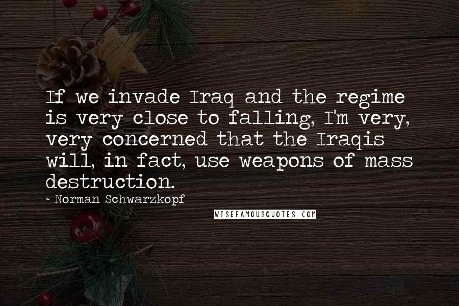 Norman Schwarzkopf Quotes: If we invade Iraq and the regime is very close to falling, I'm very, very concerned that the Iraqis will, in fact, use weapons of mass destruction.