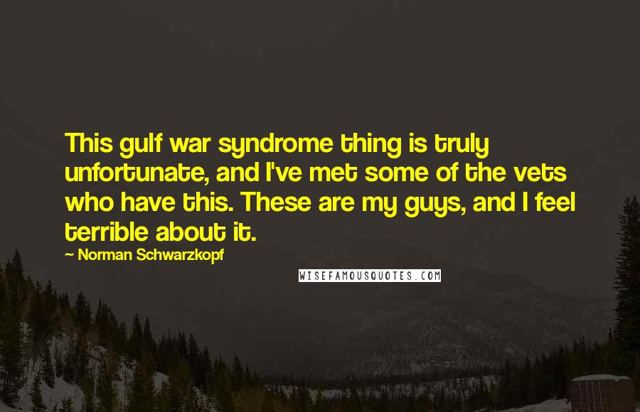Norman Schwarzkopf Quotes: This gulf war syndrome thing is truly unfortunate, and I've met some of the vets who have this. These are my guys, and I feel terrible about it.