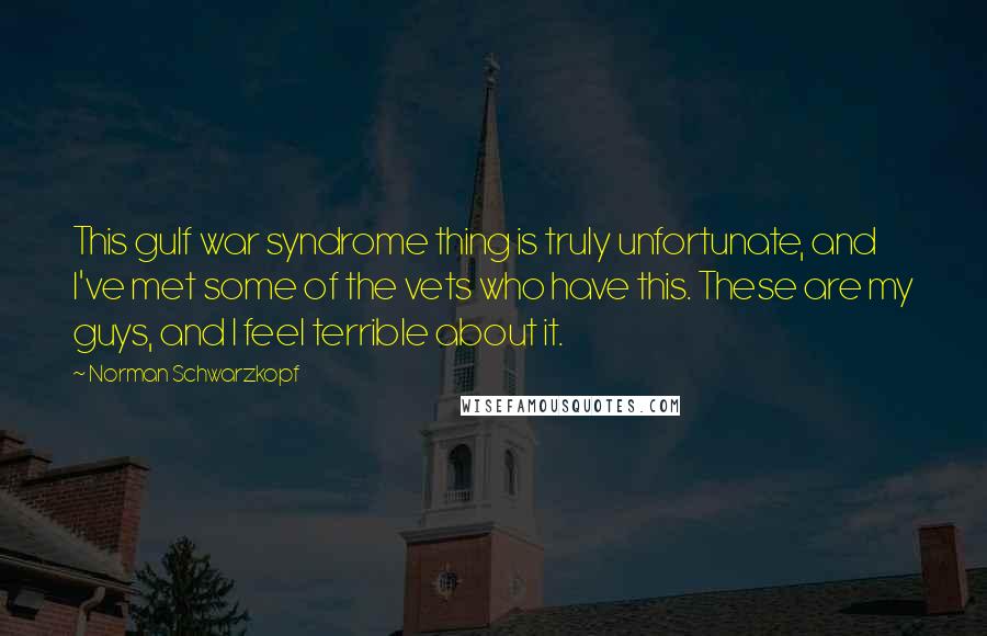 Norman Schwarzkopf Quotes: This gulf war syndrome thing is truly unfortunate, and I've met some of the vets who have this. These are my guys, and I feel terrible about it.