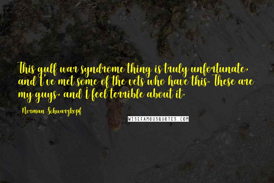 Norman Schwarzkopf Quotes: This gulf war syndrome thing is truly unfortunate, and I've met some of the vets who have this. These are my guys, and I feel terrible about it.