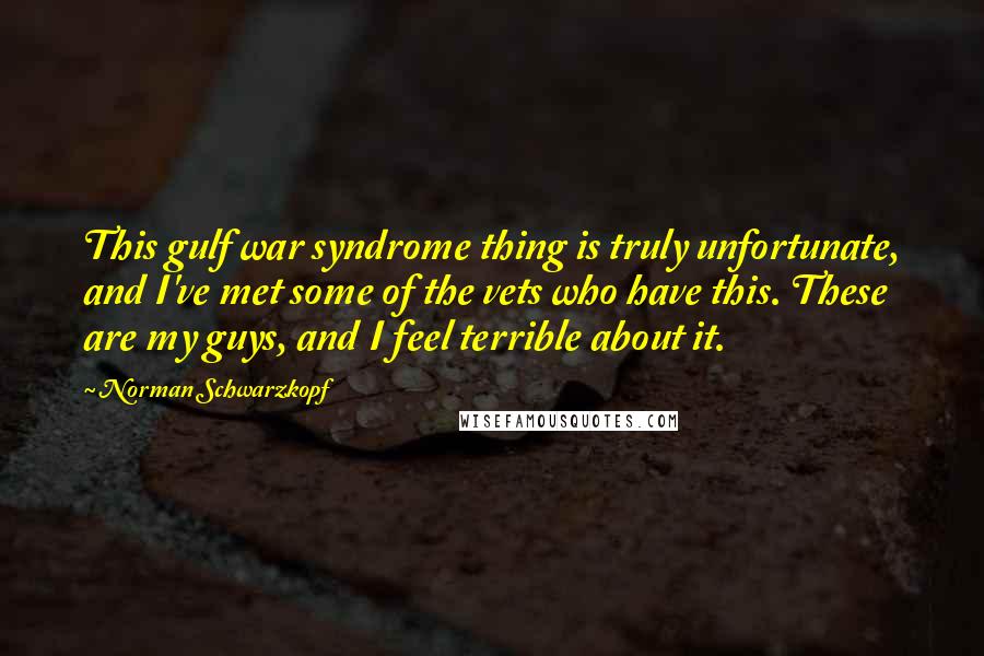 Norman Schwarzkopf Quotes: This gulf war syndrome thing is truly unfortunate, and I've met some of the vets who have this. These are my guys, and I feel terrible about it.