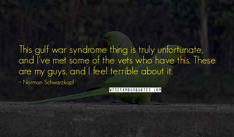 Norman Schwarzkopf Quotes: This gulf war syndrome thing is truly unfortunate, and I've met some of the vets who have this. These are my guys, and I feel terrible about it.