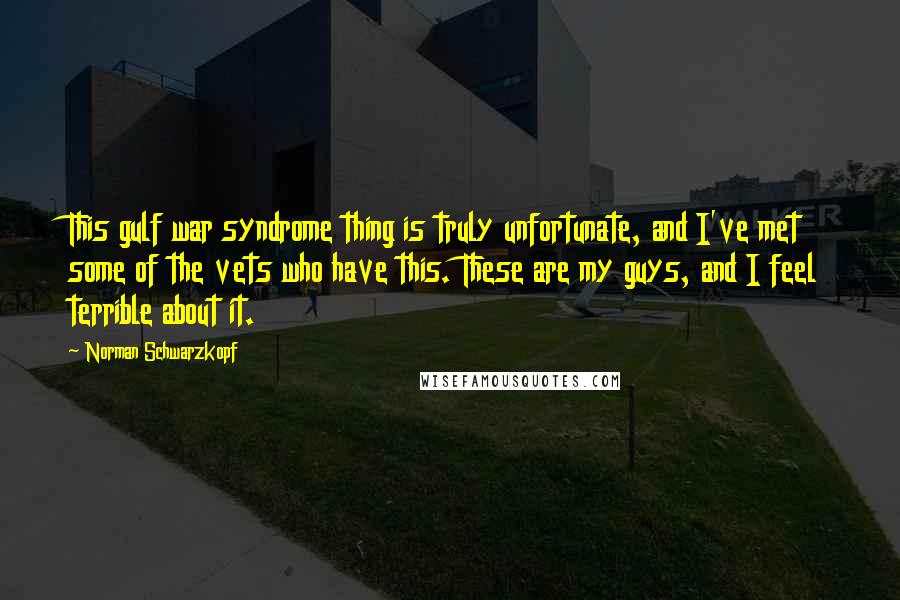 Norman Schwarzkopf Quotes: This gulf war syndrome thing is truly unfortunate, and I've met some of the vets who have this. These are my guys, and I feel terrible about it.